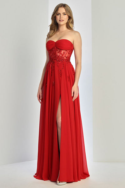Prom Dresses Prom Long A Line Corset Slit Formal Dress Red