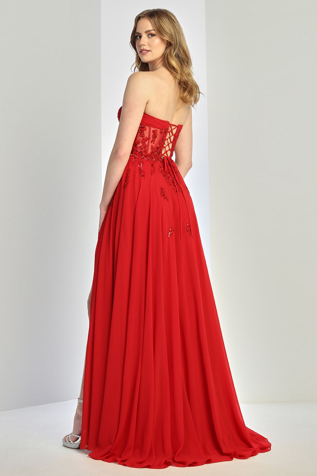 Prom Dresses Prom Long A Line Corset Slit Formal Dress Red