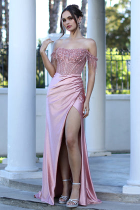 Off Shoulder Sequin Glitter Fitted Corset Prom Gown