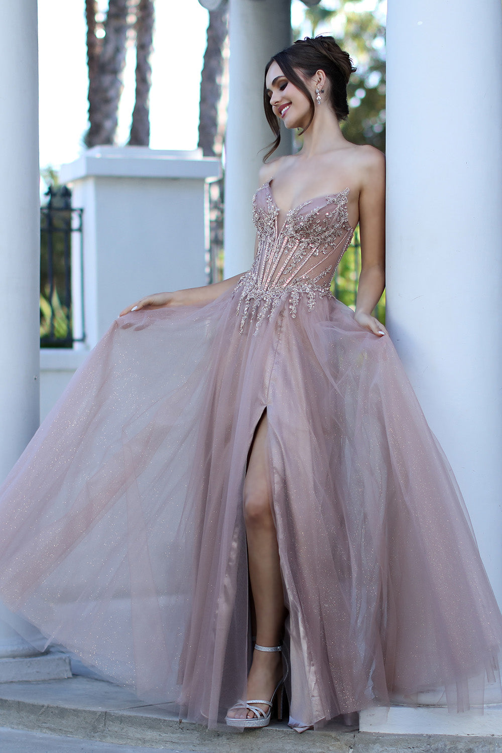 beaded corset prom dress Adora Design 3269 Strapless A-Line gala dresses short dry clean is also GL3680 Thin Straps Slit Size:122cm/48” (for pants size 44”)
