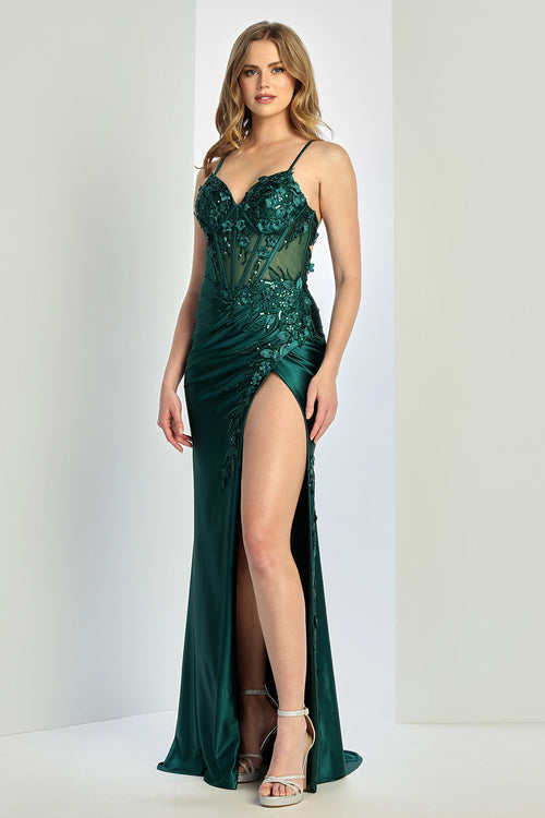 Prom Dresses Prom Fitted Long Formal Beaded Corset Dress Emerald