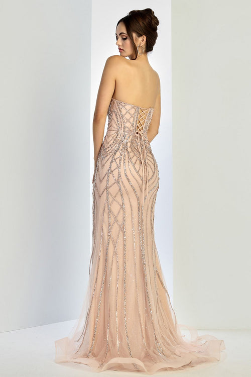 Prom Dresses Long Formal Beaded Evening Prom Dress Rose Gold