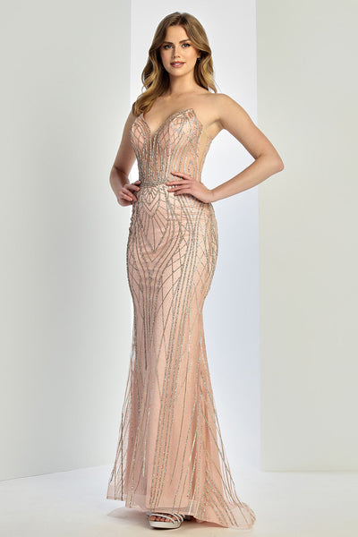 Prom Dresses Beaded Prom Long Formal Evening Fitted Dress Rose Gold