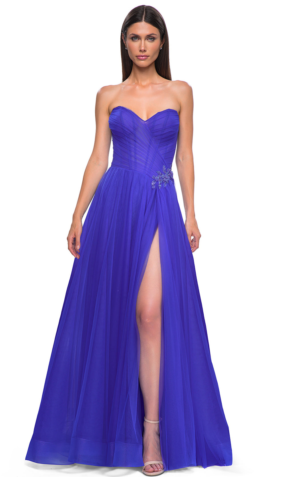 La Femme 32789 Criss Cross Ruched Bodice A-Line Prom Gown