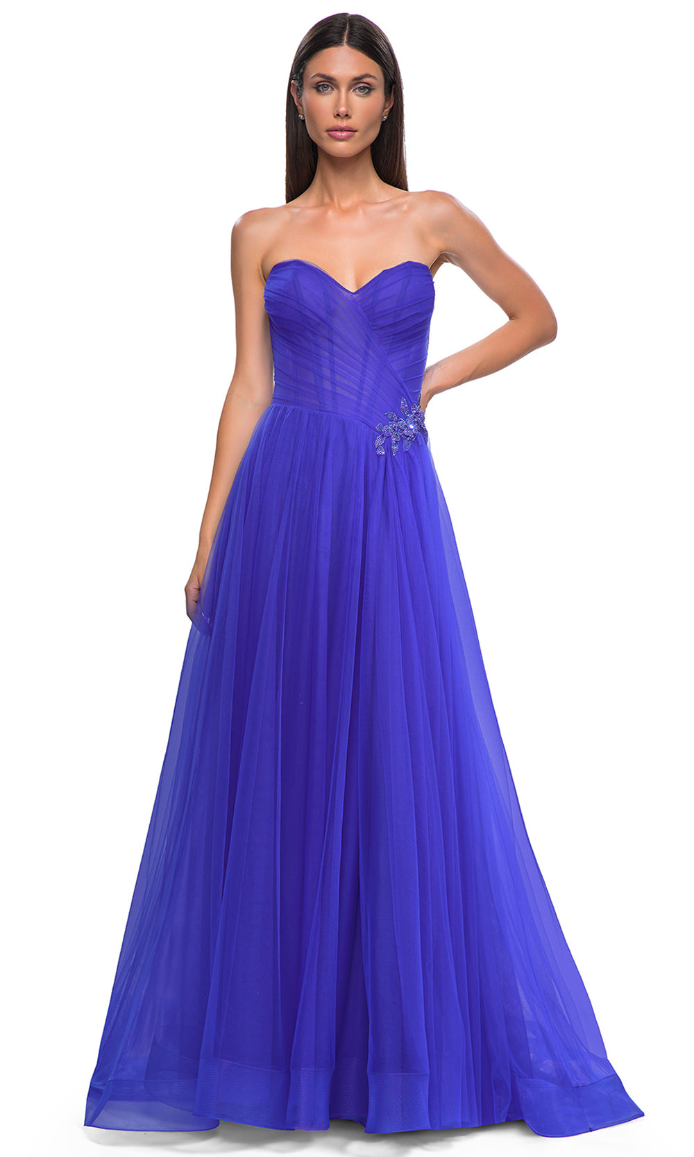 La Femme 32789 Criss Cross Ruched Bodice A-Line Prom Gown