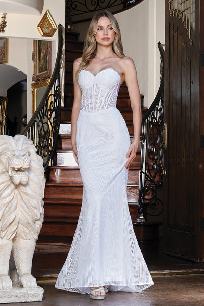 Strapless Beaded Lace Wedding Dress with Sheer Corset Bodice & Open Back by Adora Design 3279-01