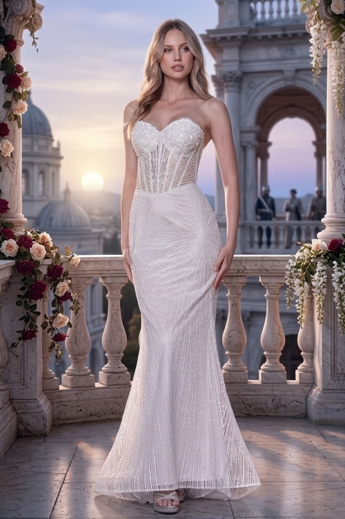 Strapless Beaded Lace Wedding Dress with Sheer Corset Bodice & Open Back by Adora Design 3279-01