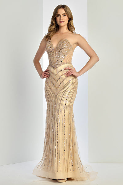 Prom Dresses Prom Fitted Long Formal Beaded Dress Gold