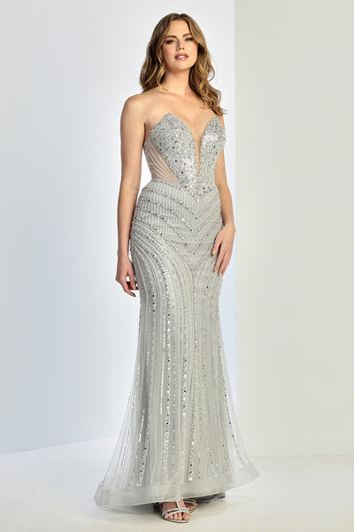 Prom Dresses Prom Fitted Long Formal Beaded Dress Silver