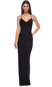 La Femme 32834 Sleeveless Net Jersey Prom Gown
