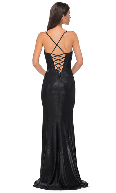 La Femme 32877 Brushed Metallic Jersey Sleeveless Prom Gown