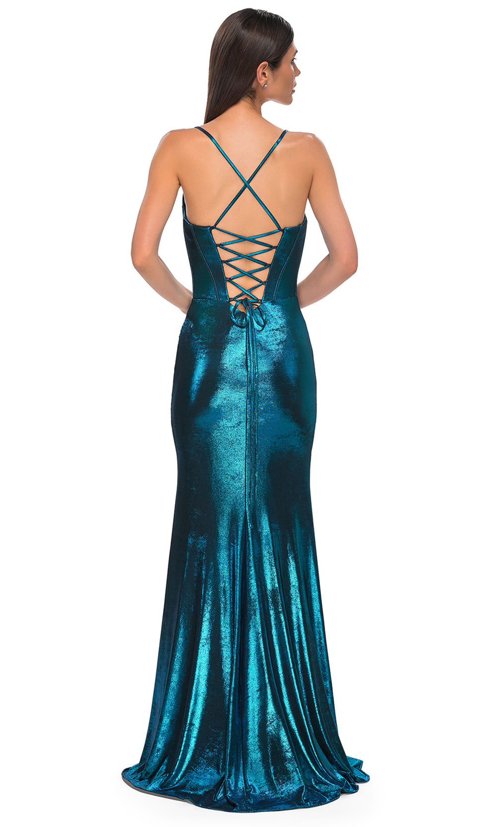 La Femme 32877 Brushed Metallic Jersey Sleeveless Prom Gown