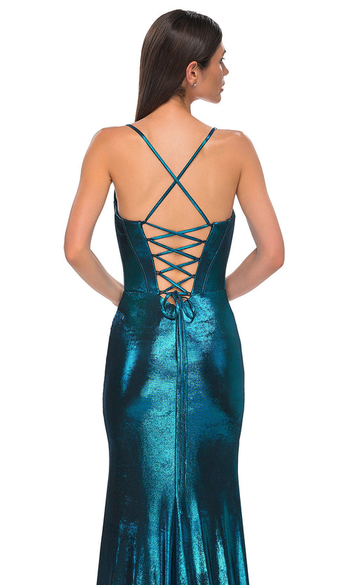 La Femme 32877 Brushed Metallic Jersey Sleeveless Prom Gown