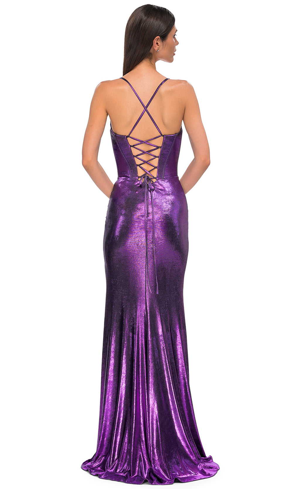 La Femme 32877 Brushed Metallic Jersey Sleeveless Prom Gown