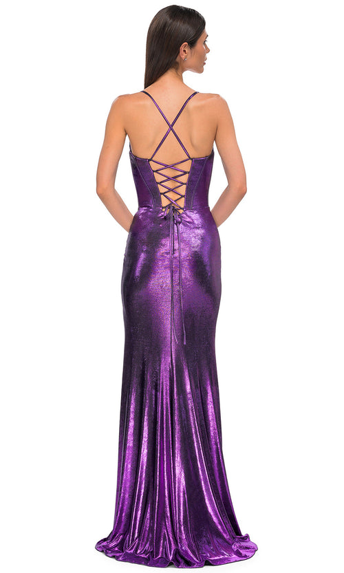 La Femme 32877 Brushed Metallic Jersey Sleeveless Prom Gown