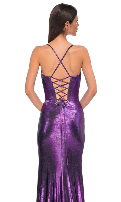 La Femme 32877 Brushed Metallic Jersey Sleeveless Prom Gown