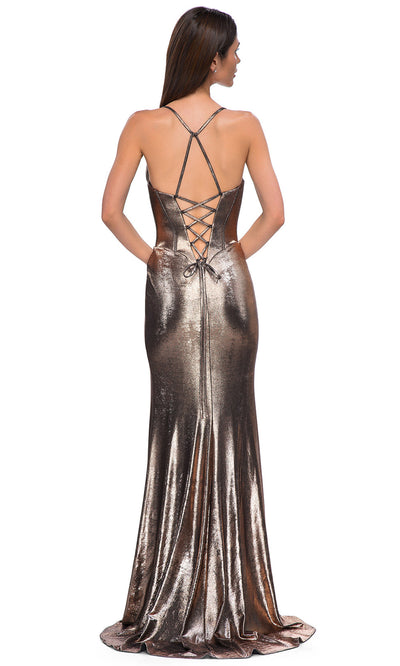 La Femme 32877 Brushed Metallic Jersey Sleeveless Prom Gown