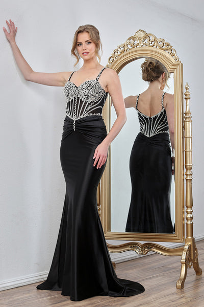 Prom Dresses Prom Mermaid Long Formal Corset Beaded Dress Smoky Blue