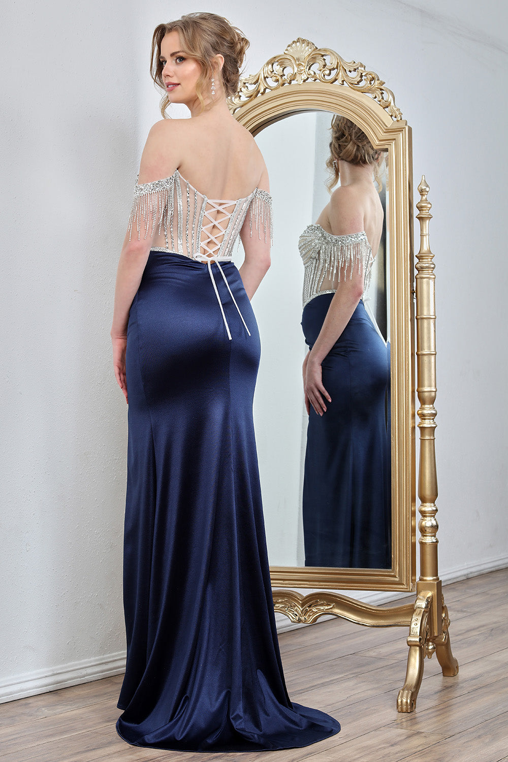 Prom Dresses Prom Long Fitted Corset Formal Beaded Dress Bronze