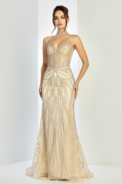 Prom Dresses Fitted Long Formal Beaded Prom Dress Champagne