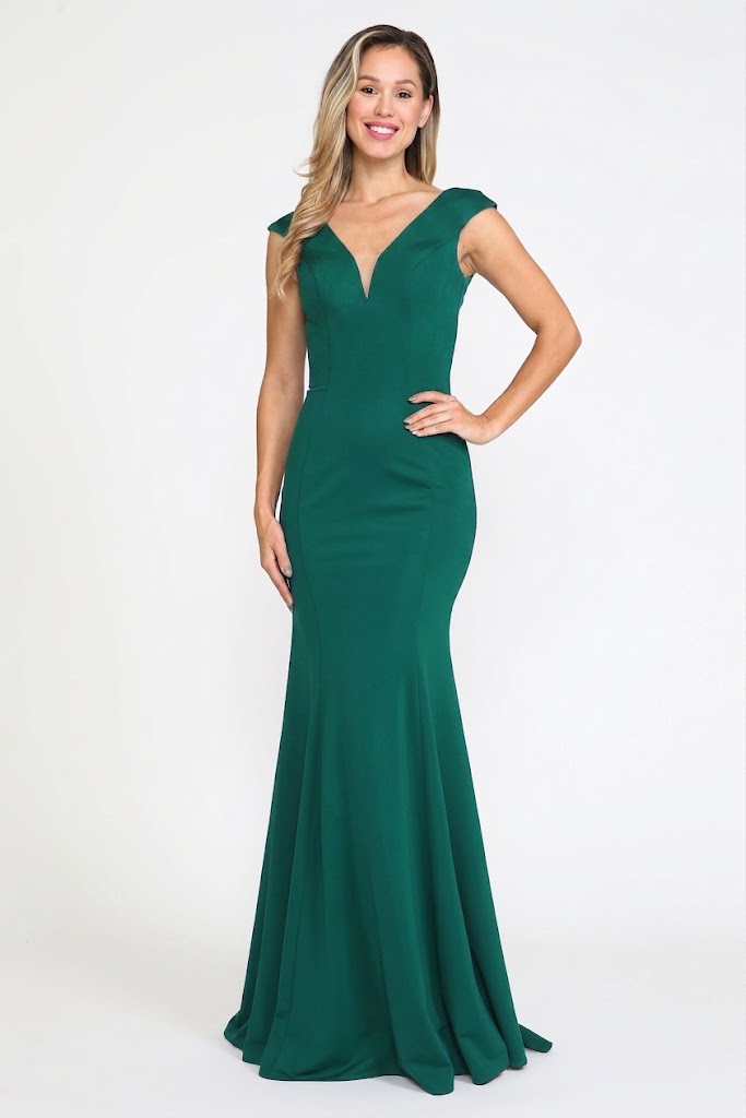 Vestido de noche largo y sencillo de sirena con escote en V para dama de honor, Poly USA 8290