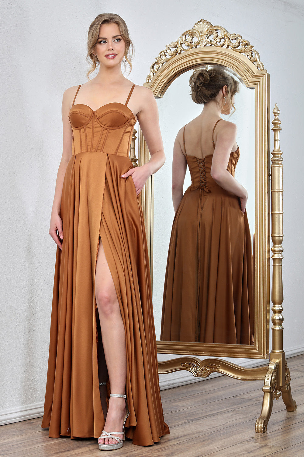 Prom Dresses Corset Long Formal A Line Prom Dress Bronze