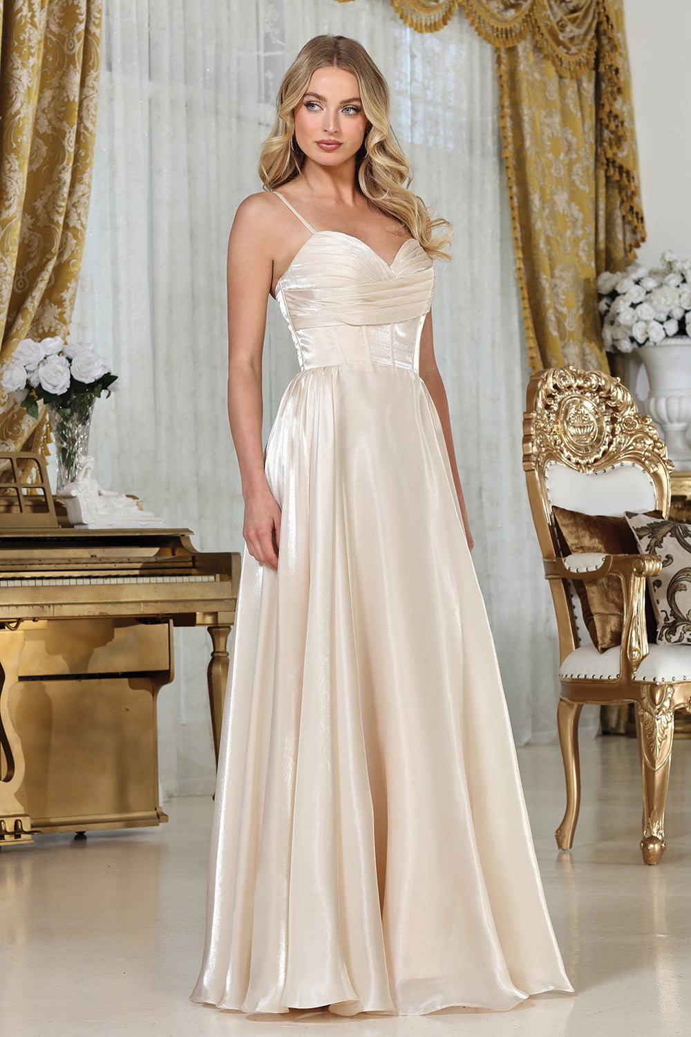 structured satin prom dress La Femme 33798 - Long Rhinestone/Satin Sheath Dress