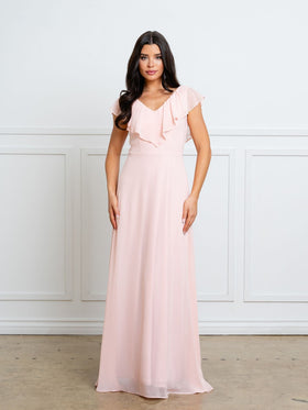 Eva Fashion EV3328 Chiffon A-Line V-Neck Cap Sleeve Formal Dress with ruffle detail