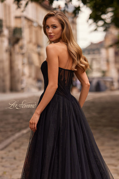 La Femme 33307 Strapless Layered A-Line Gown with Slit