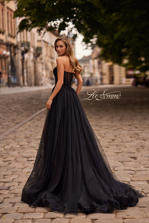 La Femme 33307 Strapless Layered A-Line Gown with Slit