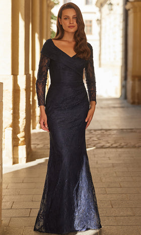 La Femme 33333 Floral Lace Long Sleeve Evening Gown