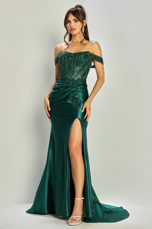 Prom Dresses Prom Long Formal Beaded Corset Evening Gown Emerald