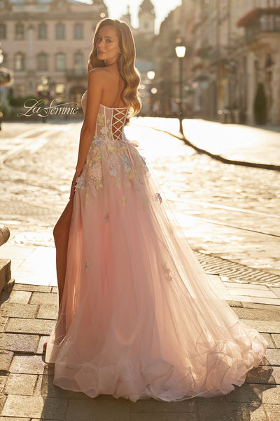 La Femme 33432 Floral Strapless Corset Tulle Prom Gown