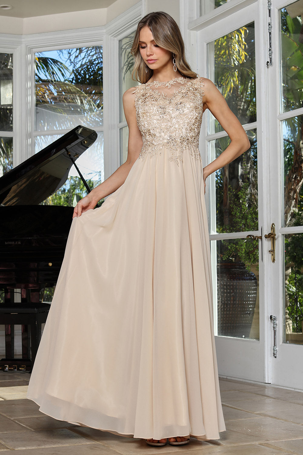Formal Dresses Long A Line Beaded Evening Formal Dress Adora Design 3344 Champagne
