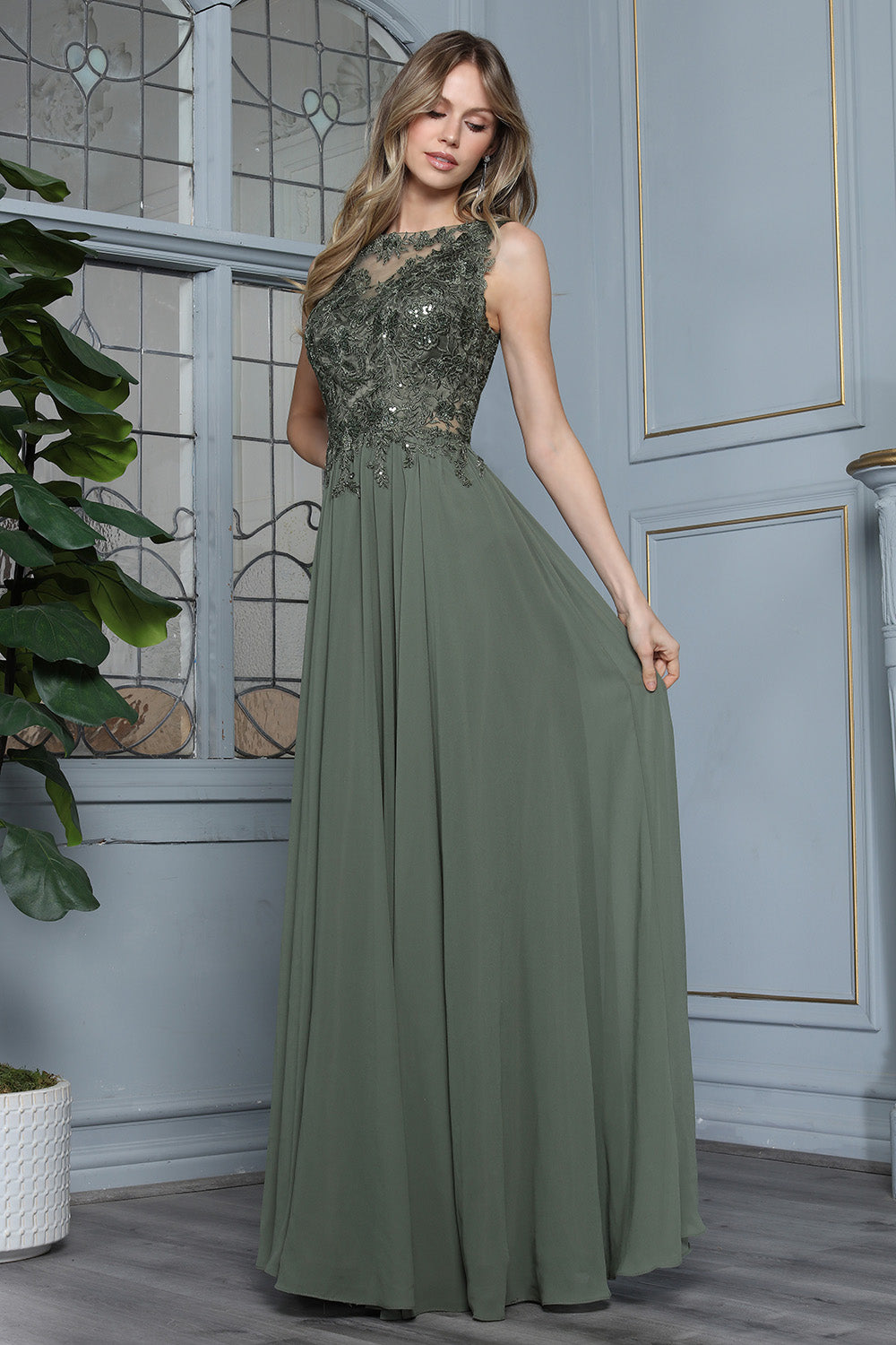 Formal Dresses Long A Line Beaded Evening Formal Dress Adora Design 3344 Dark Sage