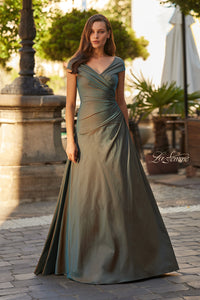 La Femme 33446 - Cap Sleeve Ruched Gown with Flowing Skirt In Green