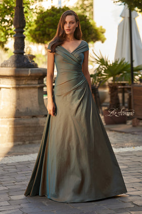 La Femme 33446 Cap Sleeve Ruched Gown with Flowing Skirt