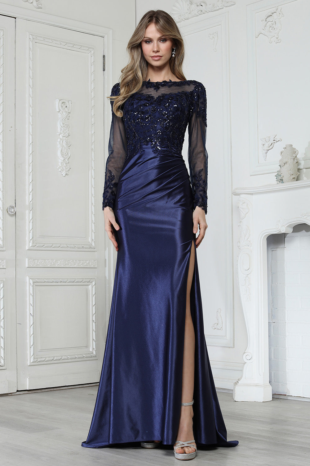Mother of the Bride Dresses Long Sleeve Beaded Formal Mother of the Bride Dress Adora Design 3348 Navy