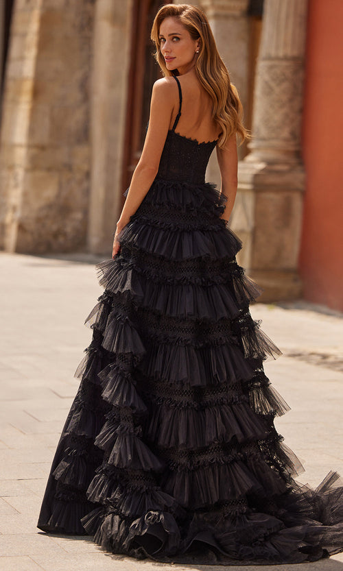 La Femme 33493 Tiered Ruffle Slit Evening Gown