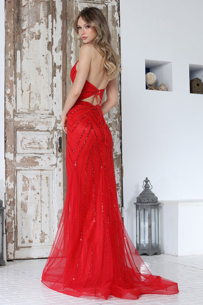 Long Formal Beaded Sequin Fitted Prom Dress Adora Design 3350