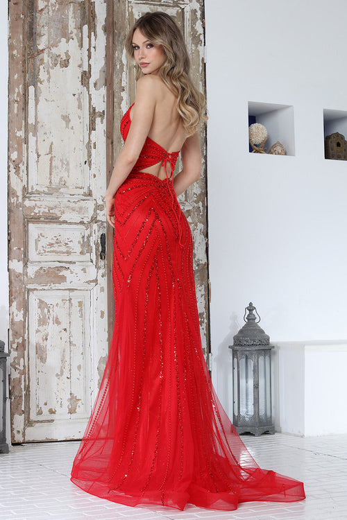 Long Formal Beaded Sequin Fitted Prom Dress Adora Design 3350