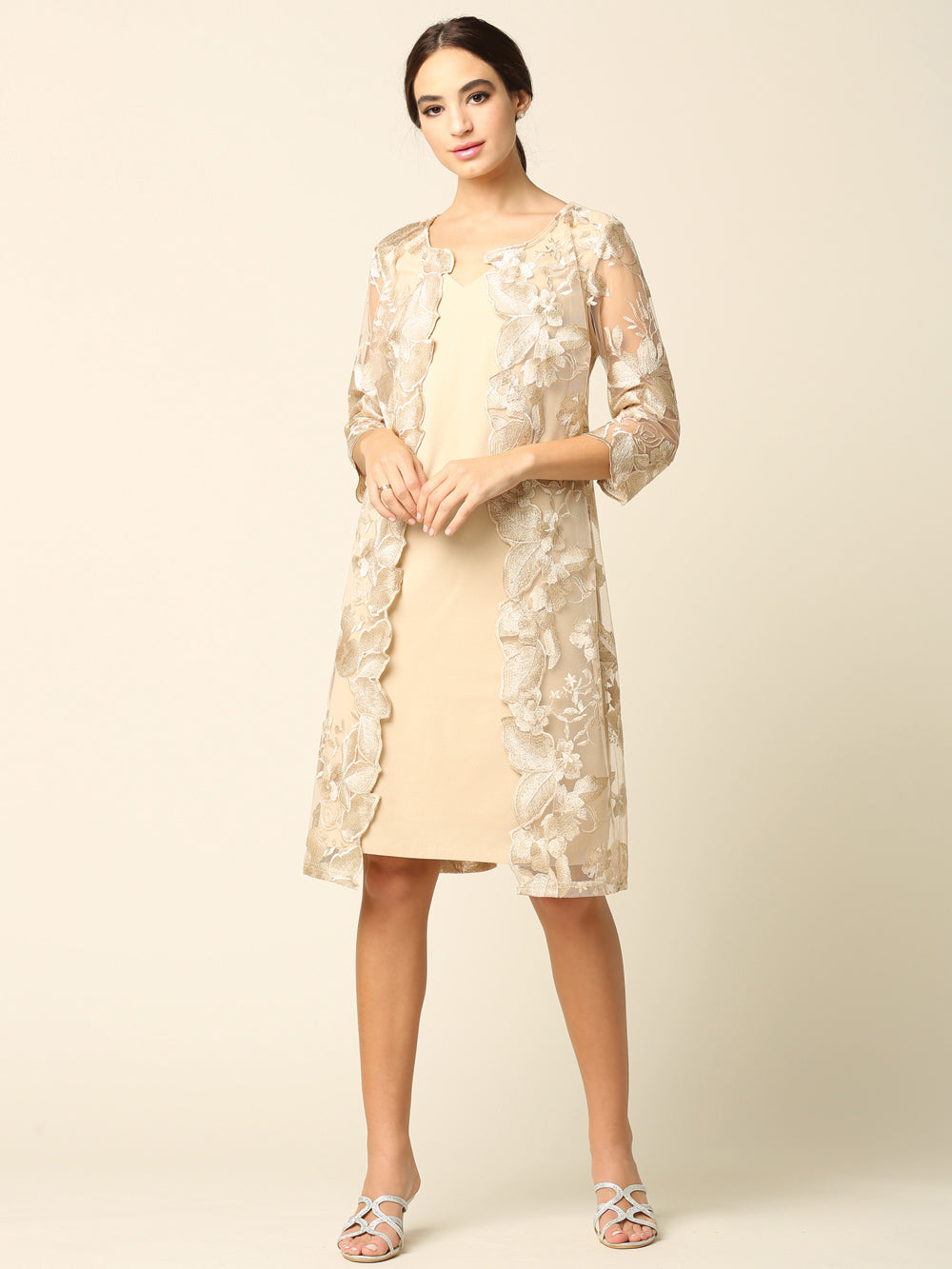 Eva USA 3351 Lace 3/4 Sleeve Mother of the Bride Dress