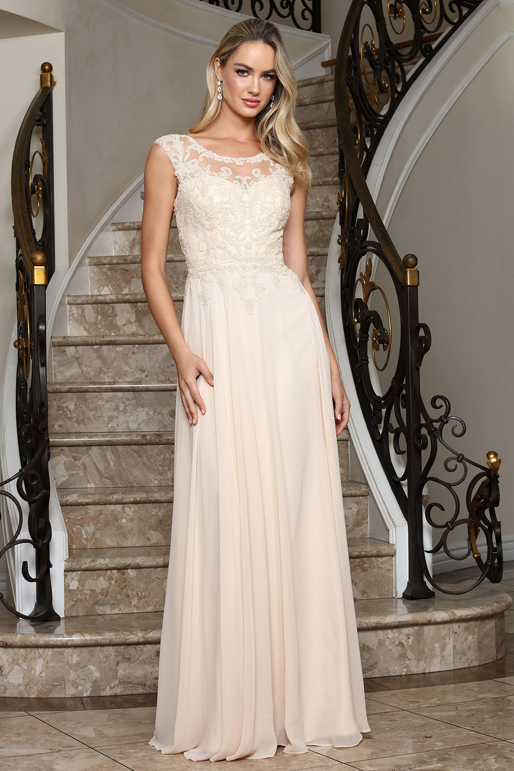 Prom Dresses Long Formal A Line Beaded Prom Dress Adora Design 3353 Champagne