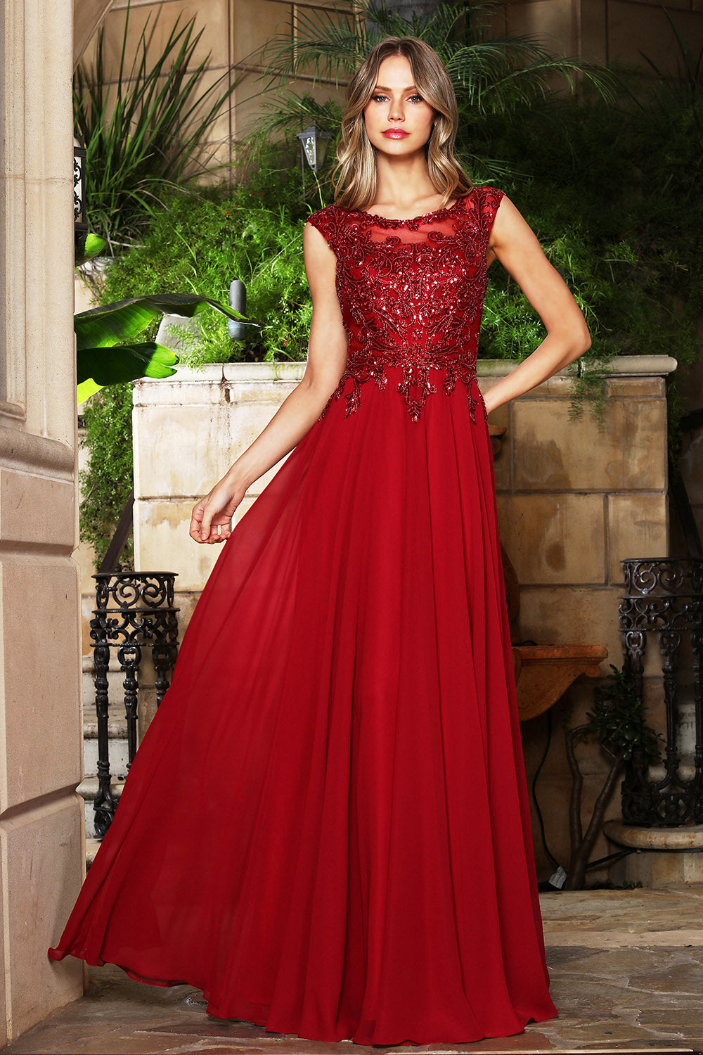 Prom Dresses Long Formal A Line Beaded Prom Dress Adora Design 3353 Burgundy