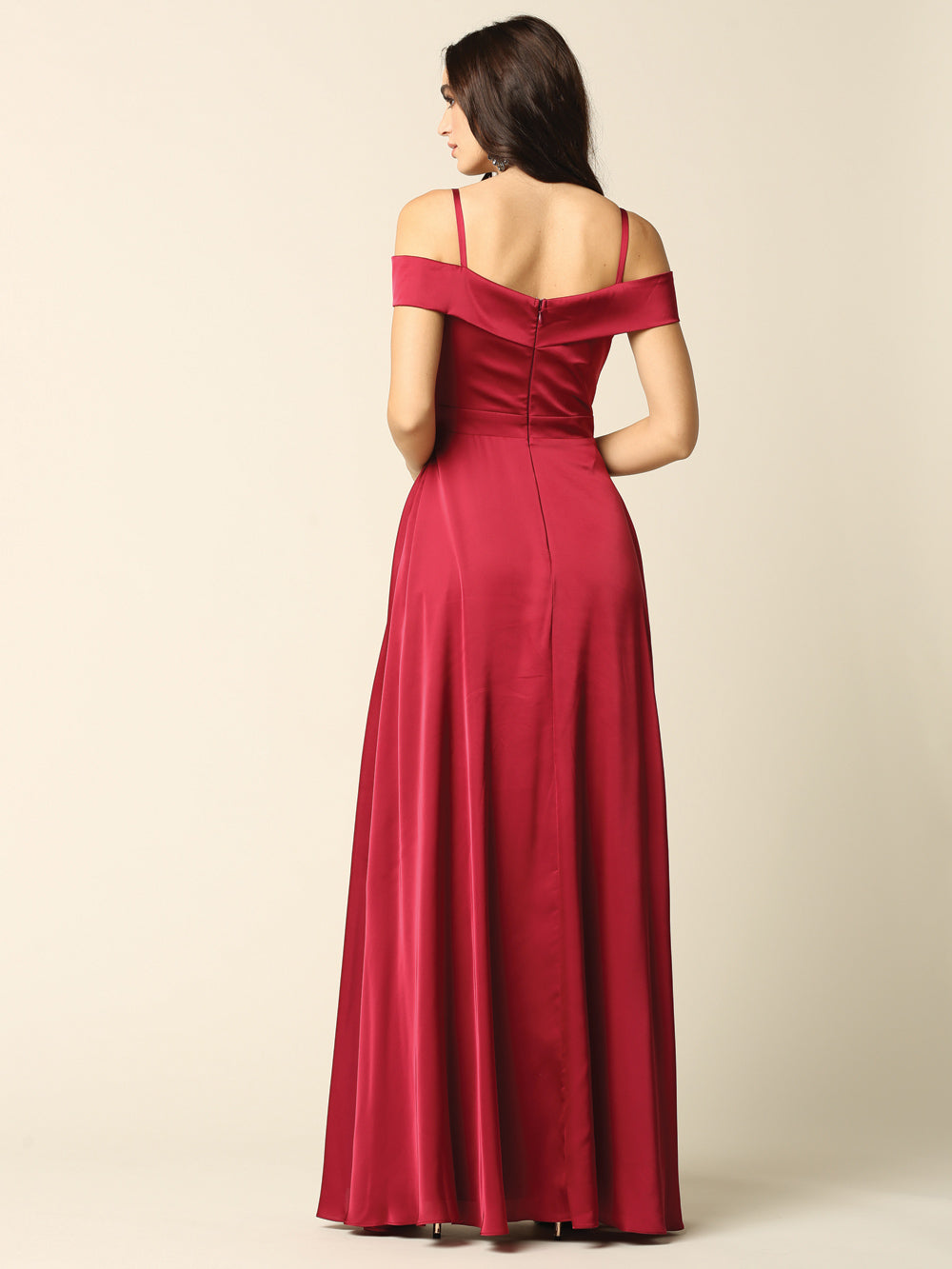 Off Shoulder Satin Evening Gown with Slit A-Line Formal Dress by Eva USA 3355