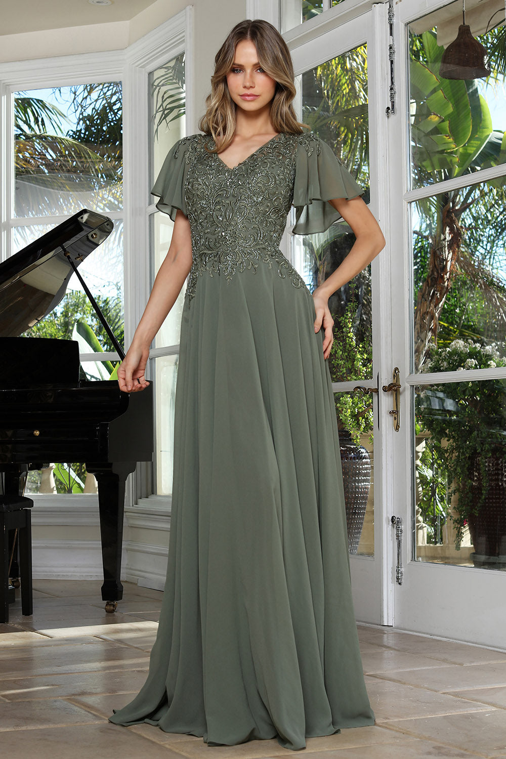 Mother of the Bride Dresses Formal Long Beaded Mother of the Bride Dress Adora Design 3356 Dark Sage