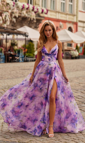 La Femme 33606 Long Print Chiffon Prom Ball Gown