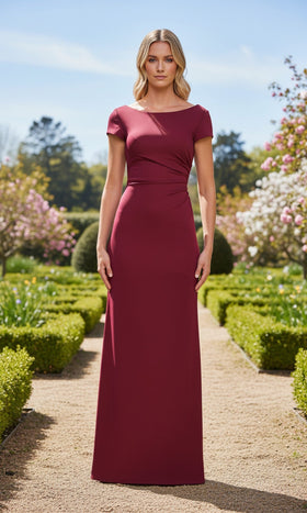 La Femme 33616 Jersey Ruched V Neck Short Sleeves Prom Dress