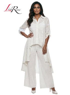 Embroidered Cotton High Low Tunic and Pant Set By Lisa Rene 3367