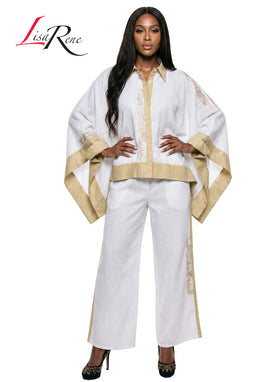 Embroidered Linen Blend Tunic and Wide Leg Pant Set By Lisa Rene 3371